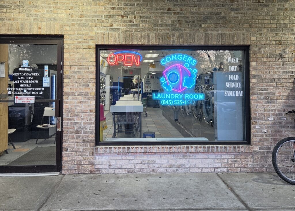 Front window view of Laundromat